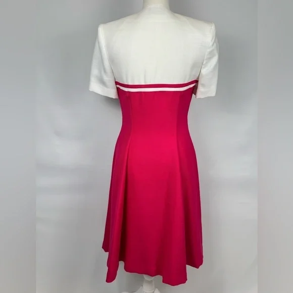 Vintage 1980s Howard Wolf Sheath Dress Short Sleeves Fuchsia Pink & White Size 4 - Picture 7 of 11